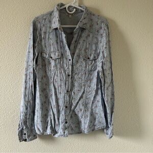 Kiss & Cry Linen Blend Snap Button Shirt Women’s XL Floral Print Western Rodeo